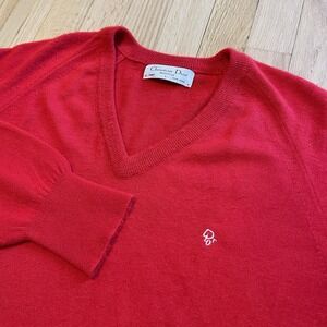 Christian Dior Monsieur Vintage Men's Red V Neck Sweater, Size L
